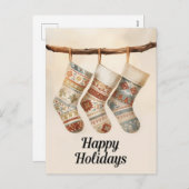 Cozy Patterned Christmas Stockings Feestdagenkaart (Voorkant / Achterkant)