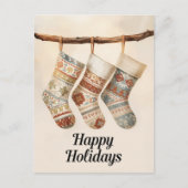 Cozy Patterned Christmas Stockings Feestdagenkaart (Voorkant)