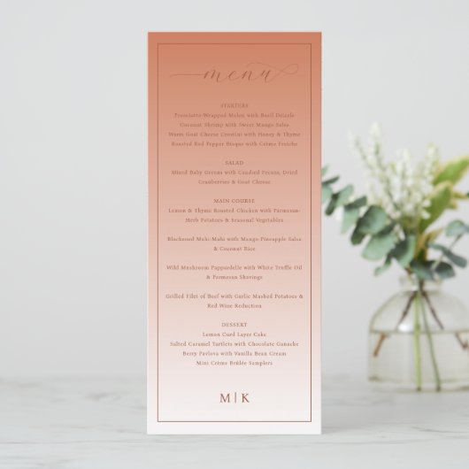 Cozy Peach Classic Wedding Menu (Staand voorkant)