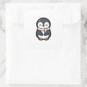 Cozy Penguin – Cute Kawaii Animal Illustration Vierkante Sticker (Tas)