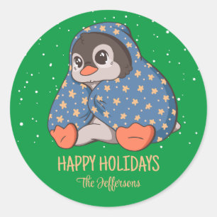 Cozy Penguin met Kerstmis Dierneeuwwintervakantie Ronde Sticker