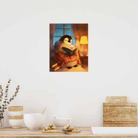 Cozy Penguin Reading Nursery Wall Art Print Poster (Keuken)