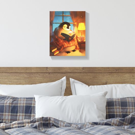 Cozy Penguin Reading Nursery Wall Print Canvas Art (Insitu (Slaapkamer))