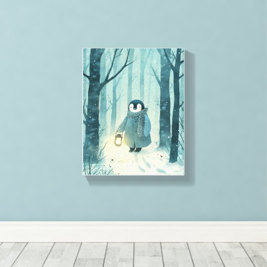 Cozy Penguin  Winter Nursery Wall Art Canvas Art (Insitu (Houten vloer))