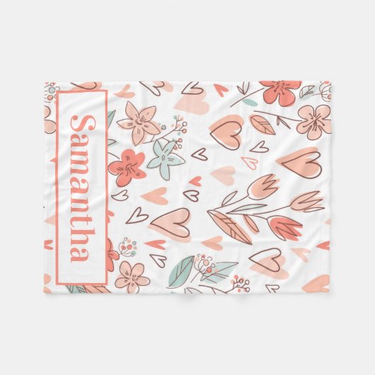 Cozy Personalized Floral Heart Fleece Deken (Voorkant (Horizontaal))