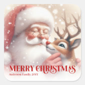 Cozy Personalized Santa and Rudolph Christmas Gift Vierkante Sticker (Voorkant)