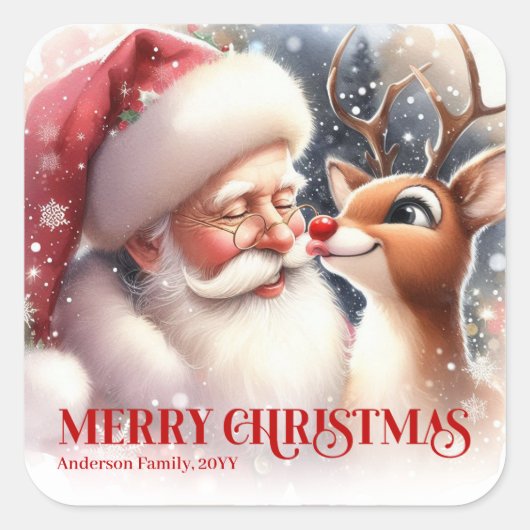 Cozy Personalized Santa and Rudolph Winter Sticker (Voorkant)