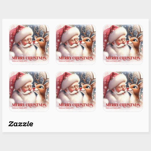 Cozy Personalized Santa and Rudolph Winter Sticker (Vel)