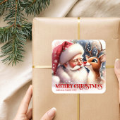 Cozy Personalized Santa and Rudolph Winter Sticker