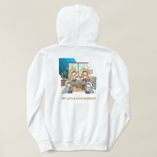 Cozy Pet Friends Chibi Anime Art Hoodie (Design achterkant)