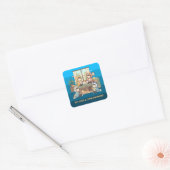 Cozy Pet Friends Chibi Anime Art Vierkante Sticker (Envelop)
