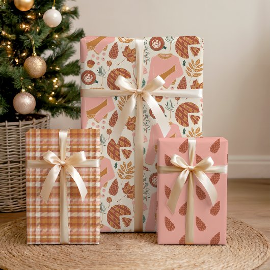 Cozy Pink & Brown Pinecones Pset Holiday Sweater Inpakpapier Vel