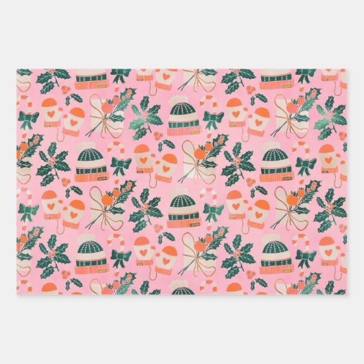 Cozy Pink Candy Canes & Natuur Inpakpapier Vel (Voorkant)