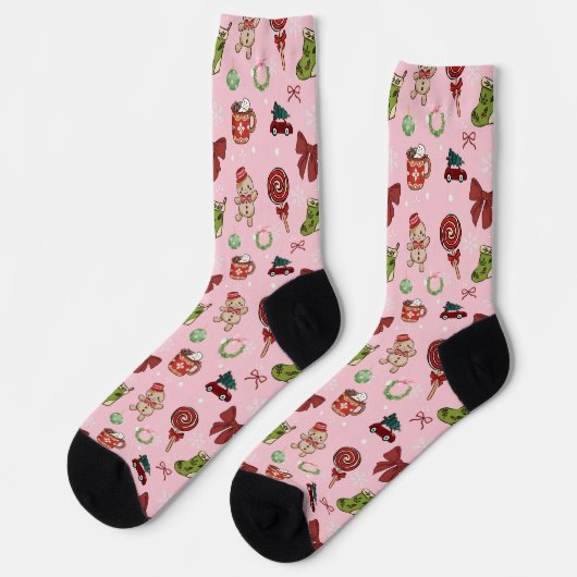 Cozy Pink Christmas Gingerbread Socks Sokken (Links)