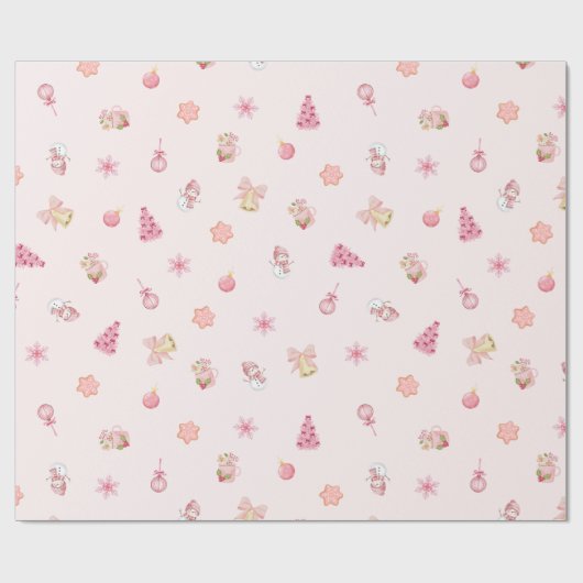 Cozy Pink Christmas Pattern Cadeaupapier (Vlak)