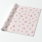Cozy Pink Christmas Pattern Cadeaupapier (Uitgerold)