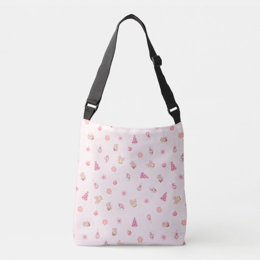 Cozy Pink Christmas Pattern Crossbody Tas (Voorkant)