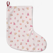 Cozy Pink Christmas Pattern Grote Kerstsok (Voorkant)