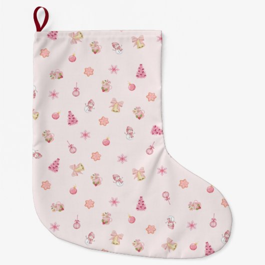 Cozy Pink Christmas Pattern Grote Kerstsok (Voorkant)