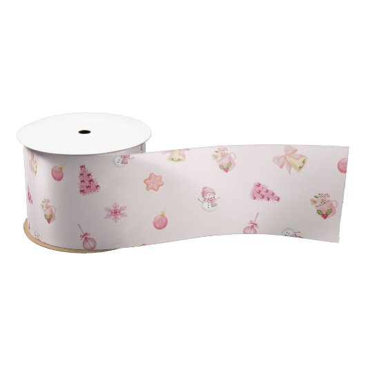 Cozy Pink Christmas Pattern Satijnen Lint (Spoel)