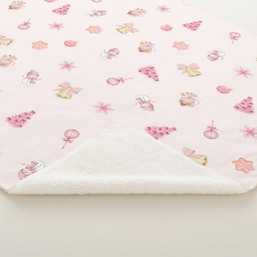 Cozy Pink Christmas Pattern Sherpa Deken (3/4)