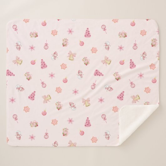 Cozy Pink Christmas Pattern Sherpa Deken (Voorkant (horizontaal))