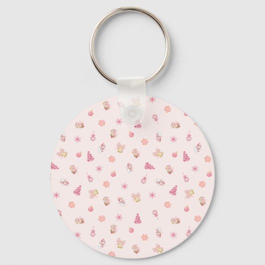 Cozy Pink Christmas Pattern Sleutelhanger (Voorkant)