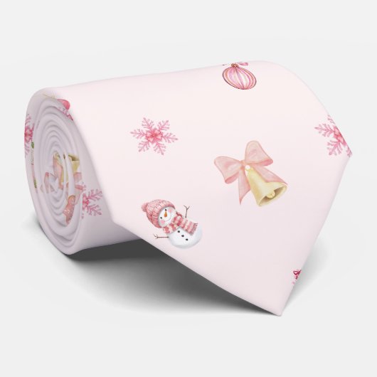 Cozy Pink Christmas Pattern Stropdas (Opgerold)