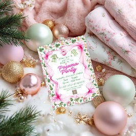 Cozy Pink & Green Coquette Christmas Pajama Party Kaart