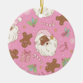 Cozy Pink Pastel Black Santa & Bow Christmas Keramisch Ornament (Voorkant)