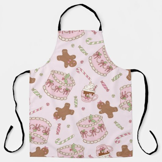 Cozy Pink Pastel Cake & Bow Christmas Apron Schort (Voorkant)