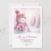 Cozy pink snowman Christmas kids card instant down Feestdagenkaart (Voorkant)