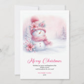 Cozy Pink Snowman Download Kids Christmas Greeting Feestdagenkaart (Voorkant)