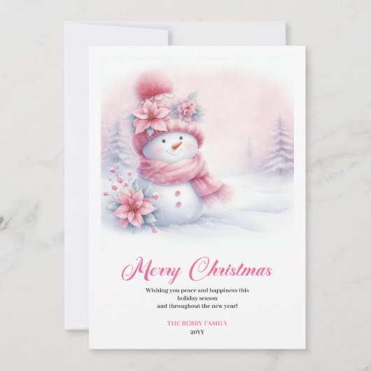 Cozy Pink Snowman Download Kids Christmas Greeting Feestdagenkaart (Voorkant)