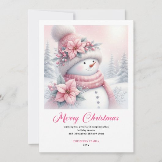 Cozy Pink Snowman Kids Download Christmas Greeting Feestdagenkaart (Voorkant)