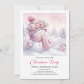 Cozy Pink Snowman Kids Download Christmas Invites Kaart (Voorkant)