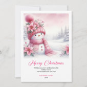 Cozy Pink Snowman Printable Christmas Scene Cards Feestdagenkaart (Voorkant)