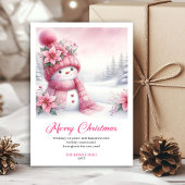 Cozy Pink Snowman Printable Christmas Scene Cards Feestdagenkaart