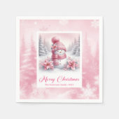 Cozy Pink Snowman Winter Forest Christmas Napkins  Servet (Voorkant)