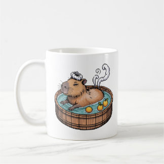 Cozy Pixel Art Zen Capybara Hot Spring Koffiemok