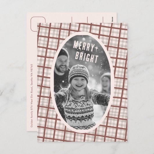 Cozy Plaid Gingham Christmas Custom Photo Collage Feestdagenkaart (Voorkant / Achterkant)