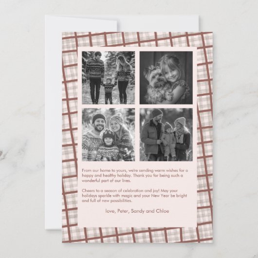 Cozy Plaid Gingham Christmas Custom Photo Collage Feestdagenkaart (Achterkant)