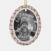 Cozy Plaid Gingham Christmas Custom Photos Keramisch Ornament (Rechts)