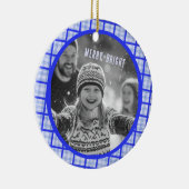 Cozy Plaid Gingham Christmas Custom Photos Keramisch Ornament (Rechts)