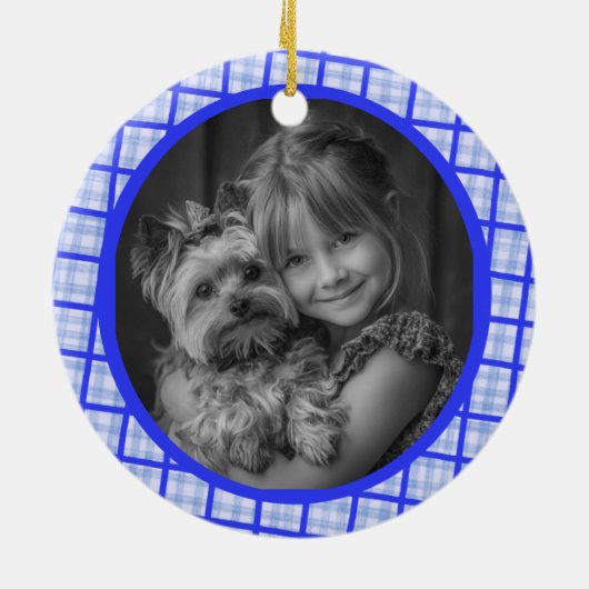 Cozy Plaid Gingham Christmas Custom Photos Keramisch Ornament (Achterkant)