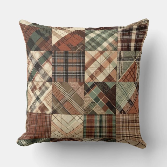 Cozy Plaid Patchwork Kussen (Voorkant)