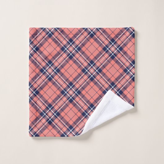 Cozy Plaid Towel Coral Navy Birthday Surprise Bad Handdoek (Wasdoekje)