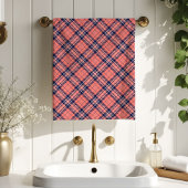 Cozy Plaid Towel Coral Navy Birthday Surprise Bad Handdoek