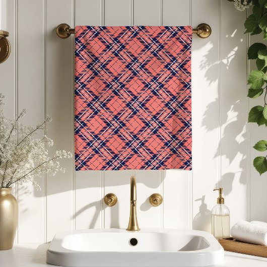 Cozy Plaid Towel Coral Navy Birthday Surprise Bad Handdoek