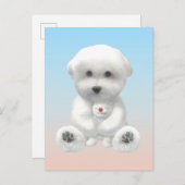 Cozy Plush Moment: Smiling Bichon Hugging Mini Pup Aankondigingskaart (Voorkant / Achterkant)